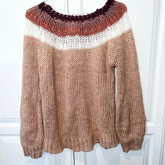 Lola Devon Multicolor Stripe Open Knit Crochet Sweater Medium - Picture 7 of 7